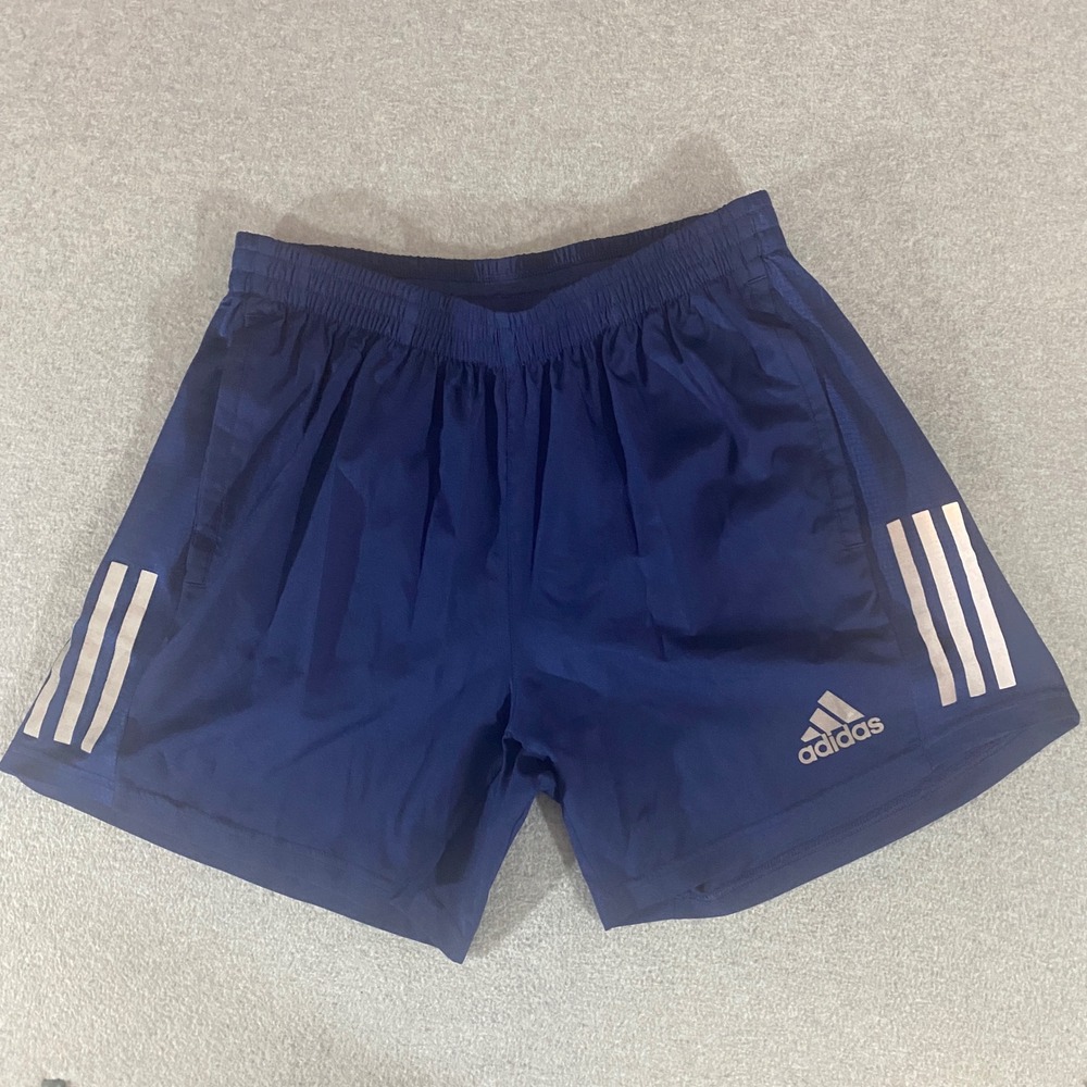 Adidas Running Aeroready Shorts Womens Blue 3 Stripe Athletic Med 5 Inch Inseam